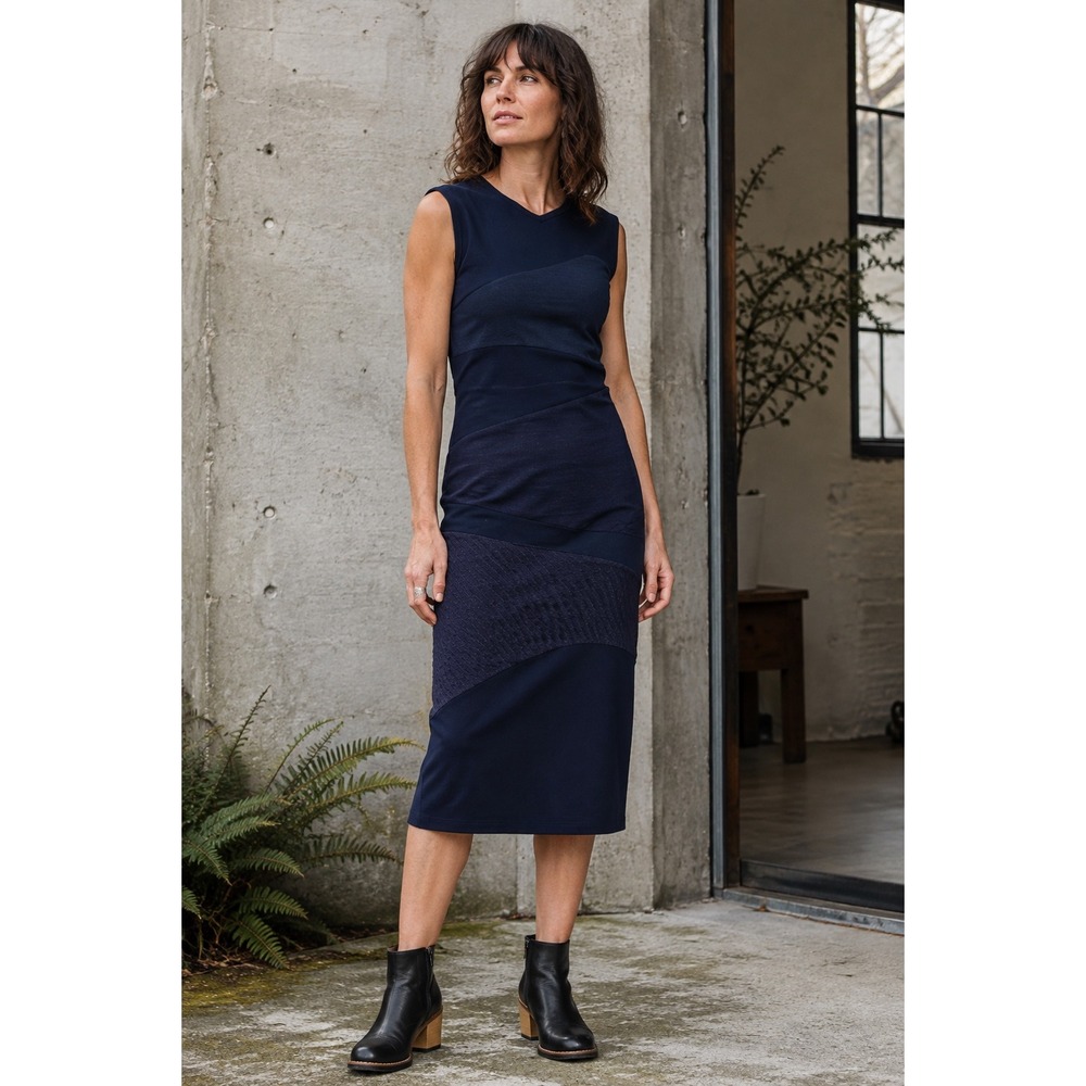 NWT Prairie Underground Simulations‎ Organic Cotton Hemp Column Dress Navy M